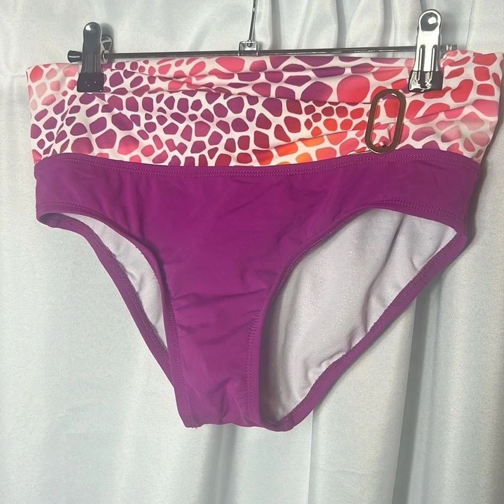 Perry Ellis XS Bikini Bottom Pink Purple Animal Print Gold Hardware Swim